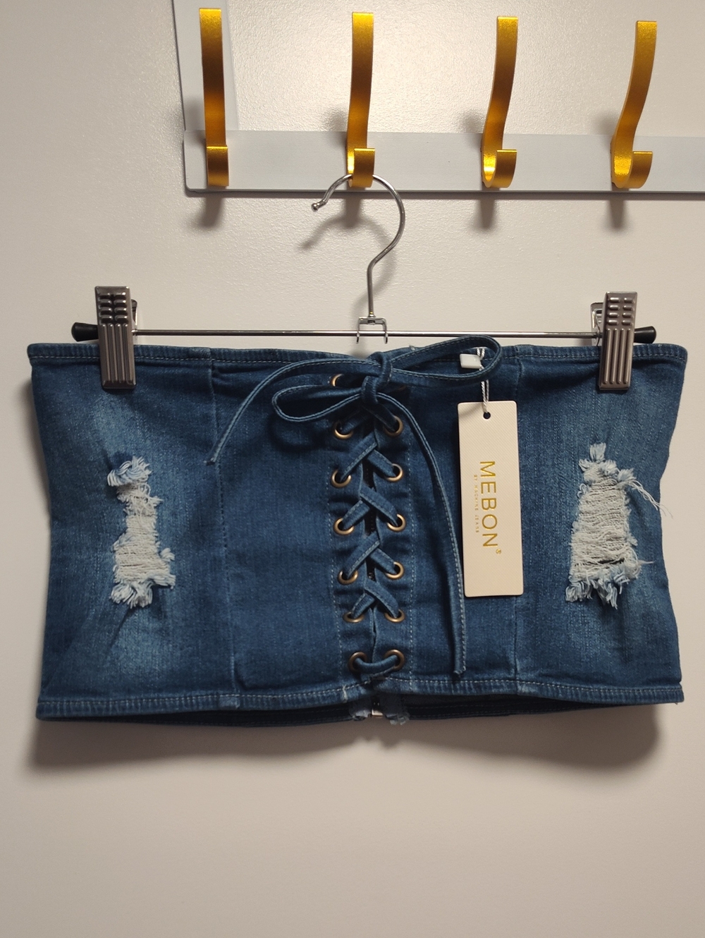 Mebon Blue Denim Lace-Up Bra Top